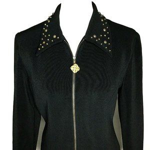 Tunic Front Zip Blazer With Gold Studded Collar Size 10 Black Simply Tops